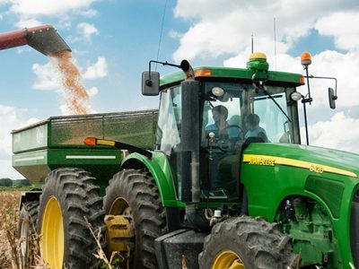 Agricultural machinery in field during harvest