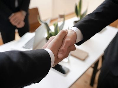 Image of two male hands shaking in agreement