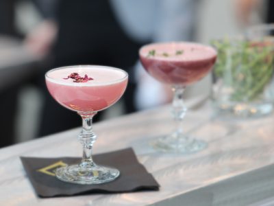 Pink drinks on a bar
