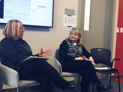 Photo of Shelly and Deb Streeter talking