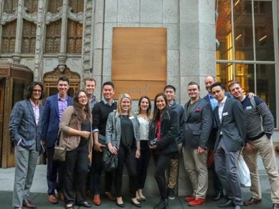 The group standing outside of Yelp's building