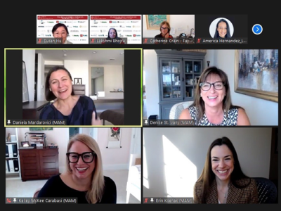 women smiling on a zoom call