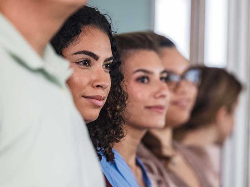 five students in line
