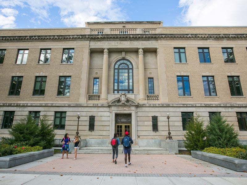 The front of the outside of Warren Hall.