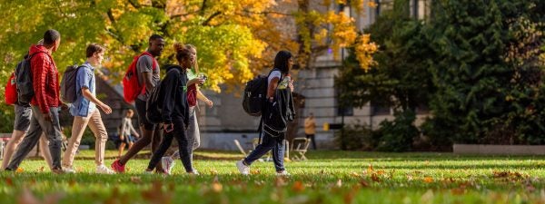 Students walking across Ag Quad.