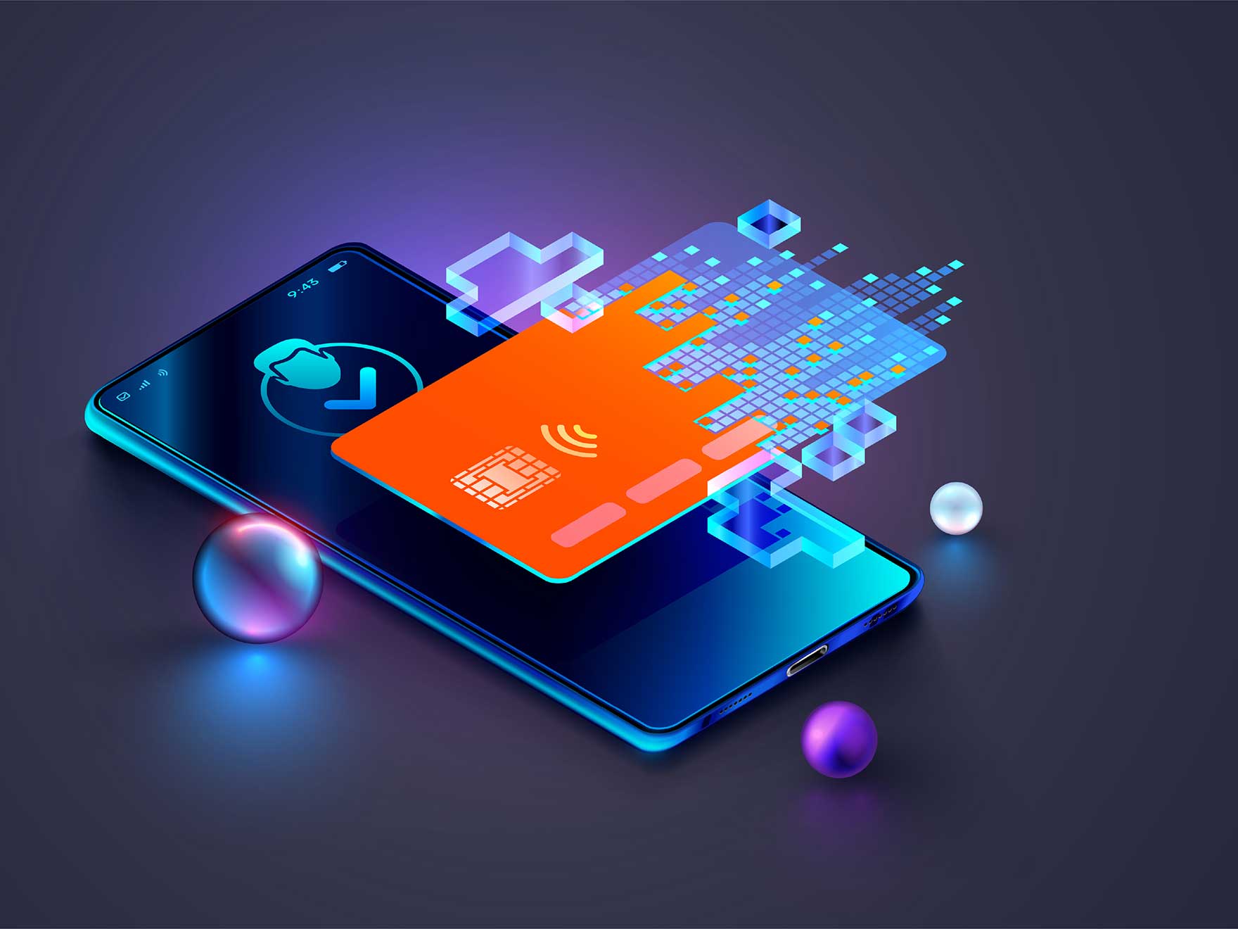 A credit card superimposed over a phone, representing tap digital payments.