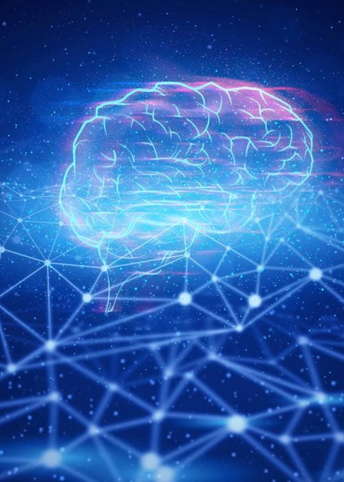 Illustration of a brain with a celestial background depicting ai