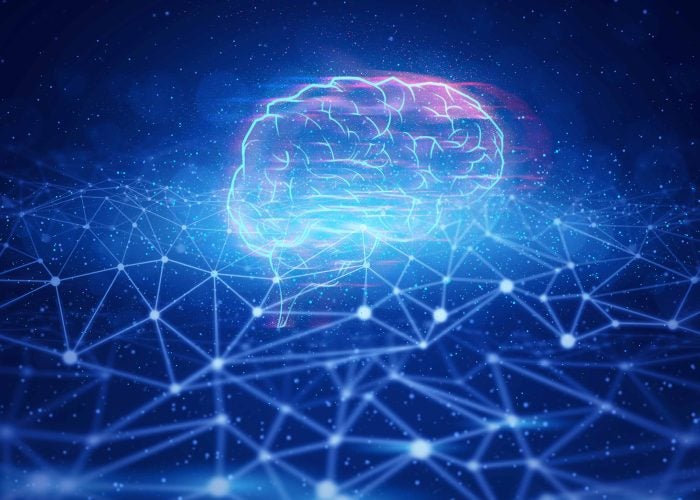 Illustration of a brain with a celestial background depicting ai