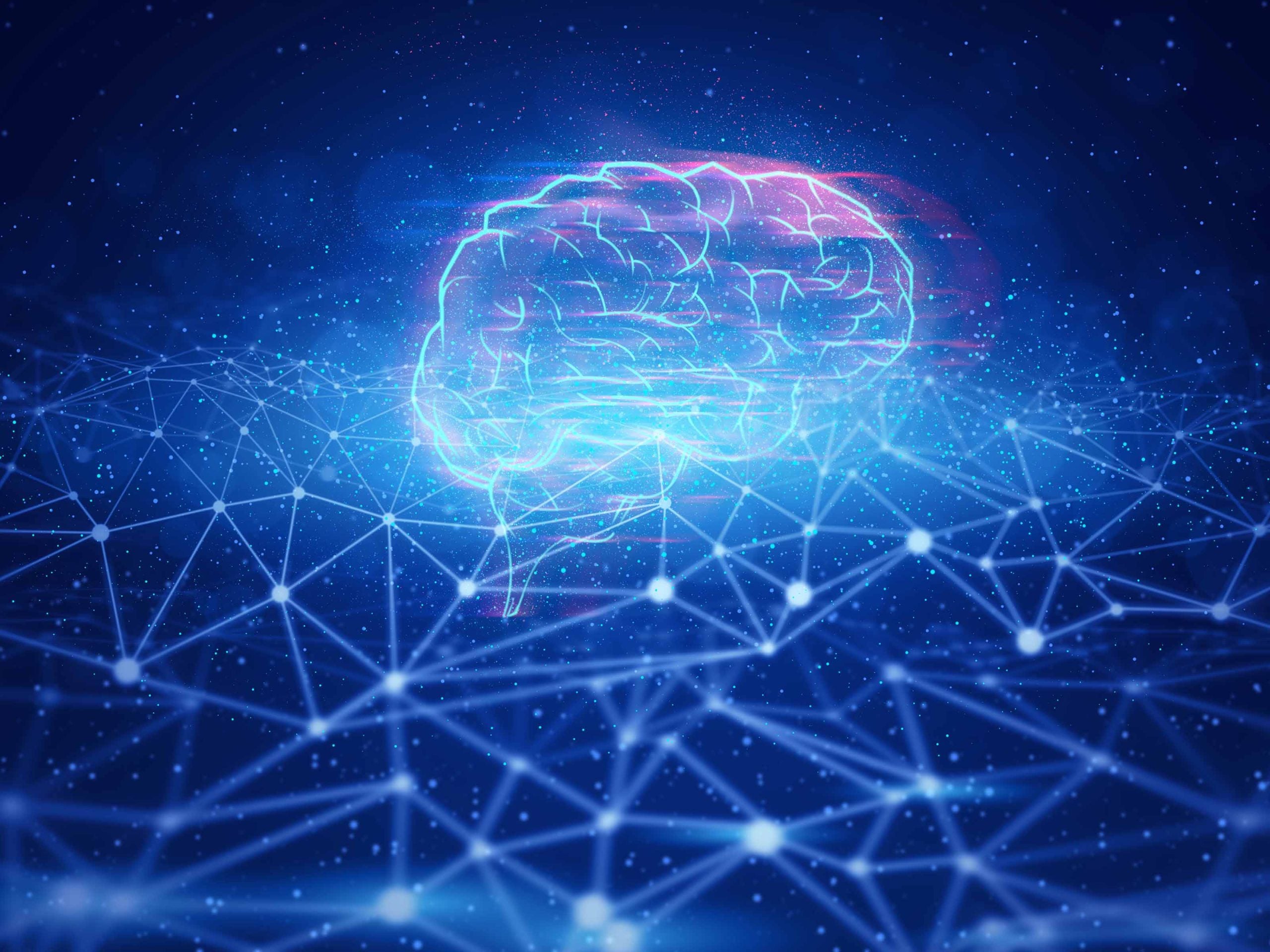 Illustration of a brain with a celestial background depicting ai