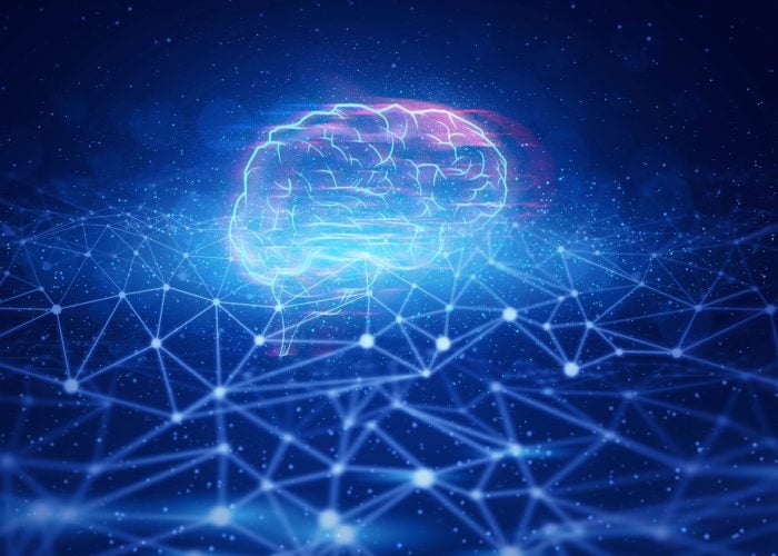 Illustration of a brain with a celestial background depicting ai