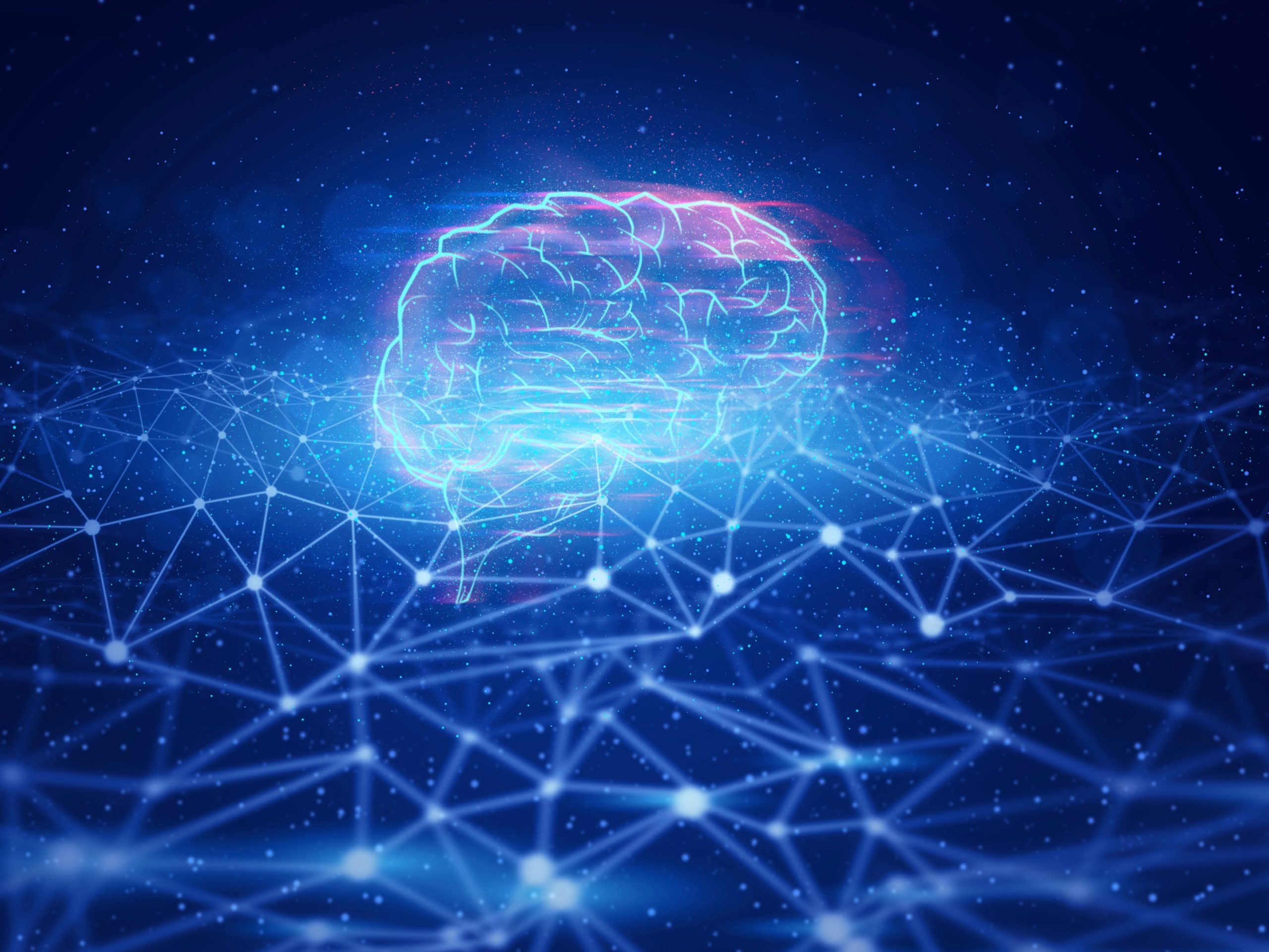 Illustration of a brain with a celestial background depicting ai