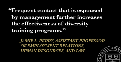Quote card: "Frequent contact that is espoused by management further increases the effectiveness of diversity training programs.”