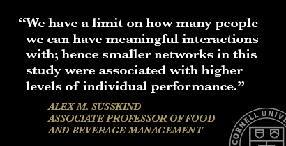 Quote card: “We have a limit on how many people we can have meaningful interactions with; hence smaller networks in this study were associated with higher levels of individual performance.”