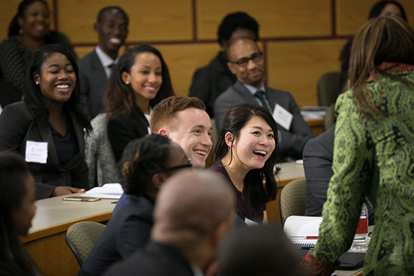 Prospective MBA students in a classroom session at Johnson Means Business 2016