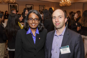 Lakshmi Bhorjaj, Breazzano Family Executive Director of the Parker Center for Investment Research, with Boris Shepov, research analyst for Fidelity Investments.