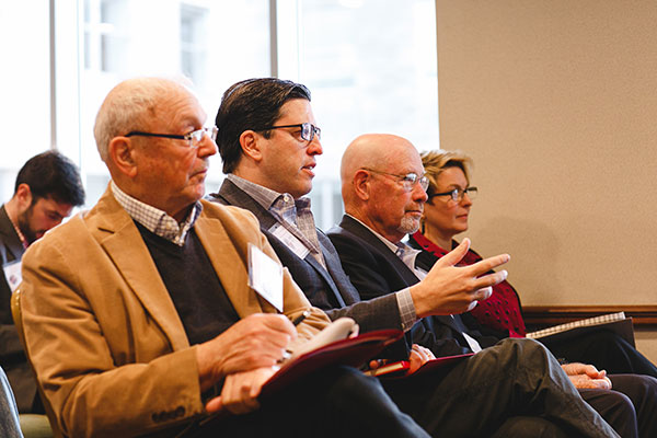 Moderator David BenDaniel, the Don and Margi Berens Professor of Entrepreneurship, sits among the audience during the panel discussion