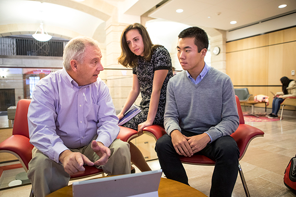 Photo of Jack with Nicolette Smith '19 and Jay Kim '19, coauthors of a paper about frauds committed in volunteer fire departments, to be published this month by the Association of Fire Chiefs magazine