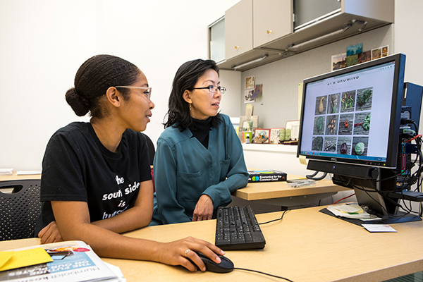 Image of Dejah Powell ’18 (left) and Nancy Chau, Dyson professor (right); Powell launched Greening Chicago with the help of the S2 Scholars Program