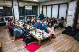 Photo of MBA students having a traditional Japanese dinner in Hiroshima