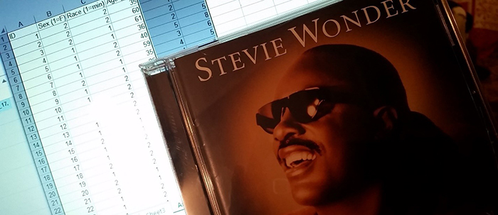 Photo of Stevie Wonder album and coursework