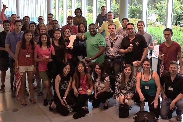 Photo of Executive MBA Americas Class of 2019 at the Dairy Bar on Ithaca's campus