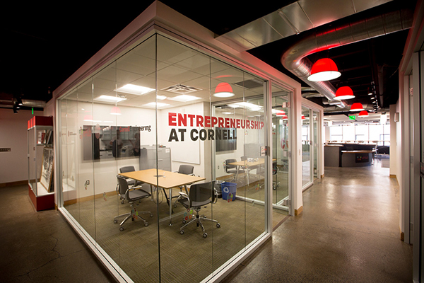 Photo of the glass walls at Entrepreneurship at Cornell