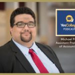 Photo of Michael Paz, assistant professor of accounting, and Yes College logo