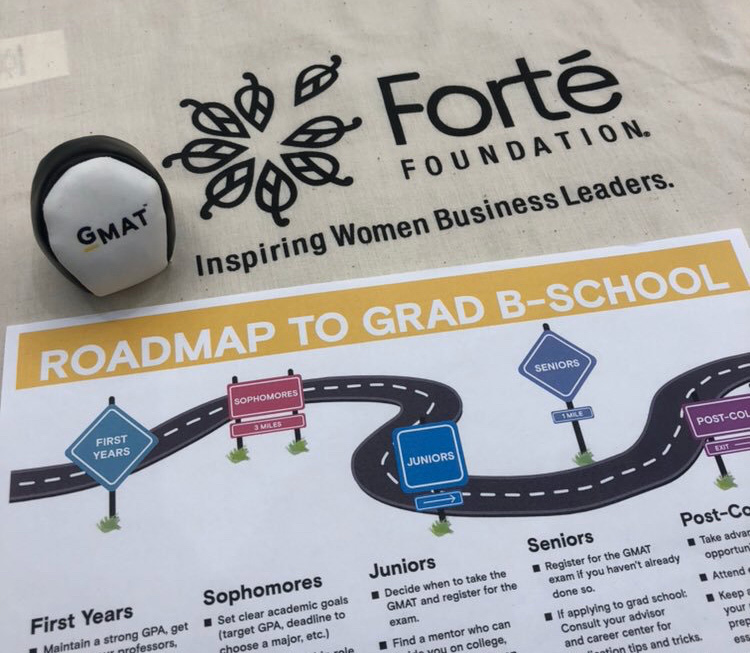 Photo of a poster that says Roadmap to Grad B-School with the Forte Foundation logo
