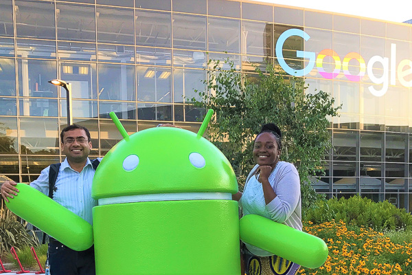Photo of Abhinav in front of the Google building