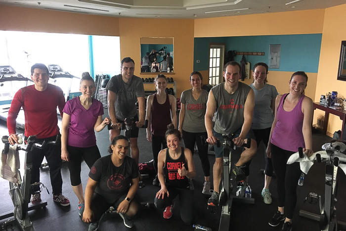 Photo of a group of students after a workout at spin class