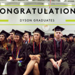 Photo of seated graduates that says "congratulations Dyson graduates"