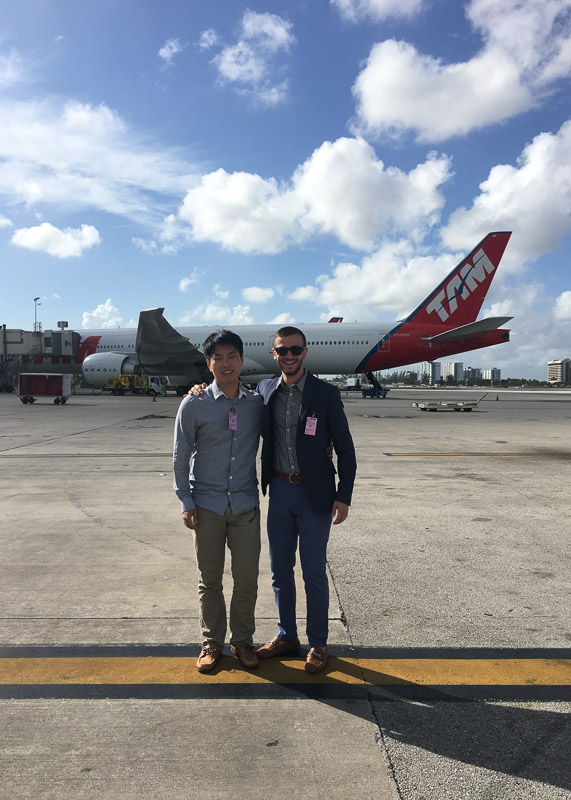 Hotelies in front of a plane