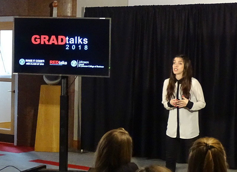 Photo of Alex giving her GRADtalk