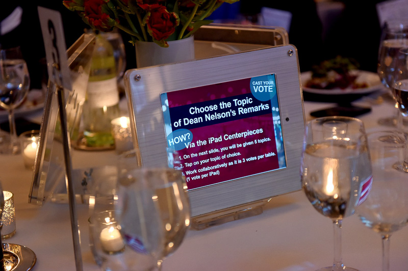 Photo of an tabletop iPad that says Choose the Topic of Dean Nelson's Message