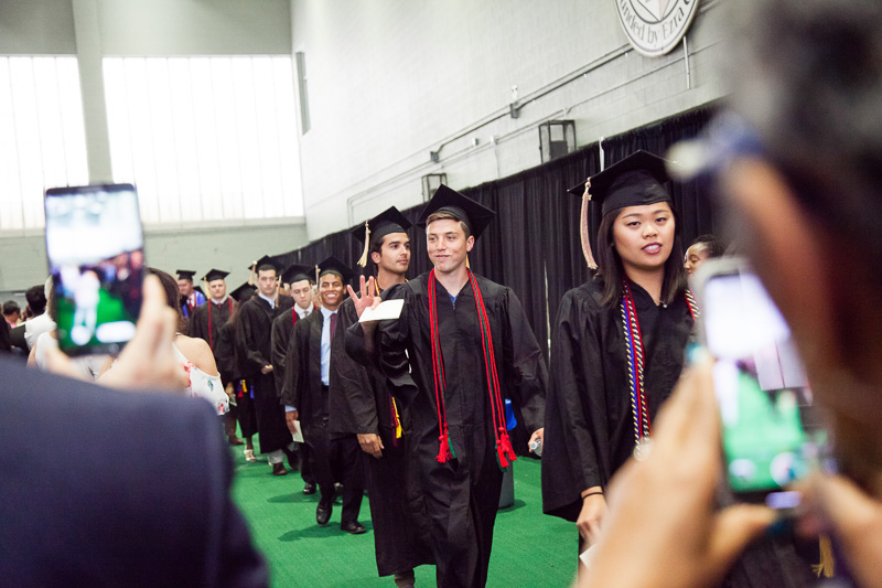 Photos of graduates walking