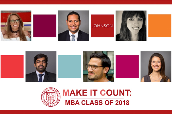 Photo of speaker collage that says Make it Count MBA Class of 2018