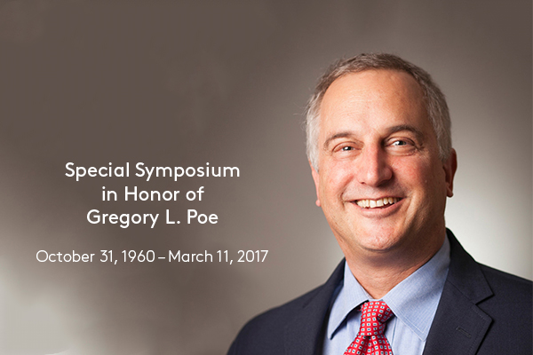 Photo of Greg Poe with overlay text: Special Symposium in Honor of Gregory Poe