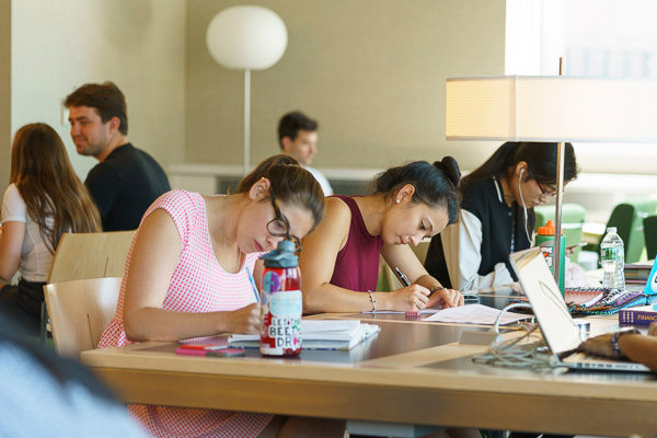 Photo of students studying with laptops
