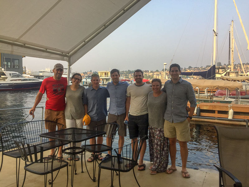 Photo of a group at a marina/restaurant