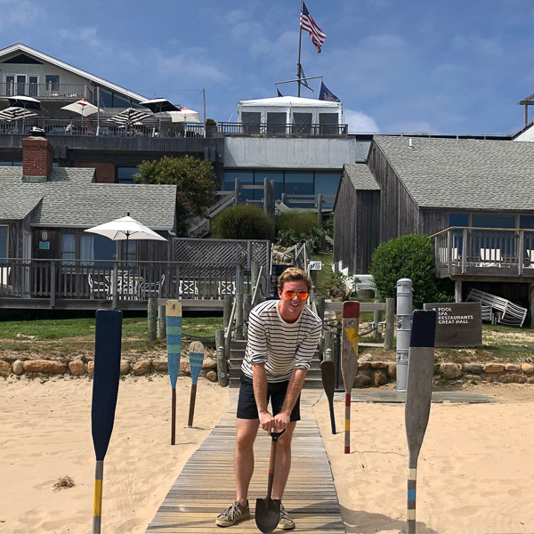 Adam Cohen in front of resort