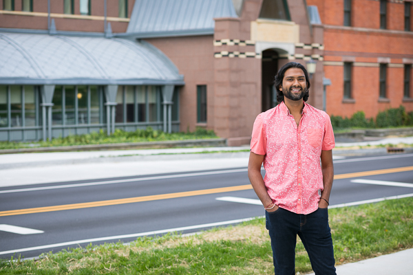 Photo of Parth in front of Sage Hall