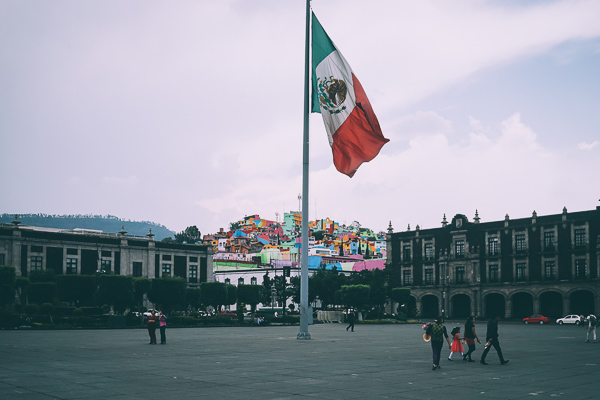 Mexican flag on a plaza