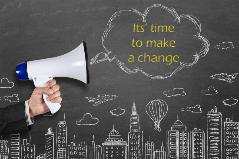 Megaphone saying Its Time to Make Change