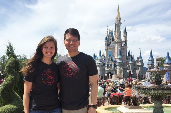 Donnie Hampton, Two-Year MBA 19, and partner Emily Hampton celebrate their choice to go to Johnson with a trip to Disney World