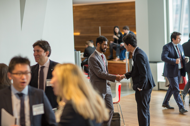 Guests mingling in a lobby