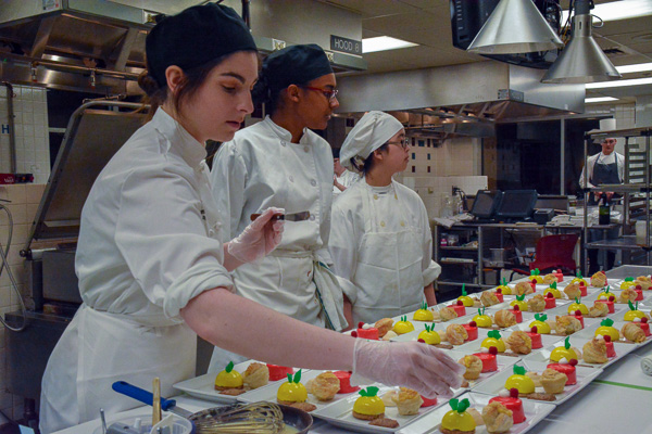 Students preparing desserts