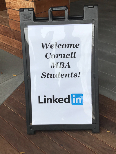 LinkedIn sign that reads Welcome Cornell MBA Students!