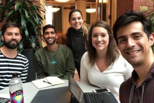 Allison and her team during their first team meeting (left to right: Zach Koser, Keith Devas, Sabina Bellizzi, Allison Latham and Marco DeLeon).