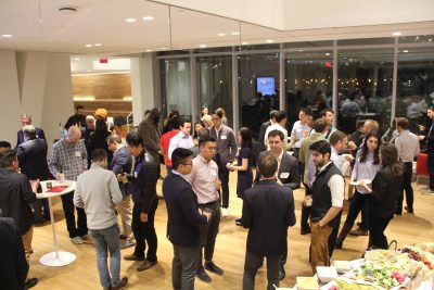 BRV Annual Meeting attendees network at the Cornell Tech space on Roosevelt Island, NYC