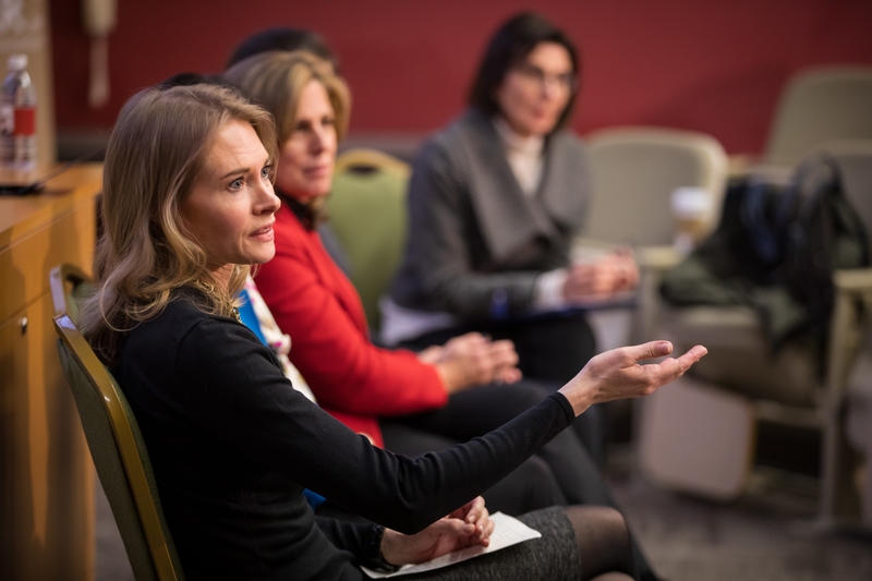 Karen Horstmann addresses the audience as she answers a question